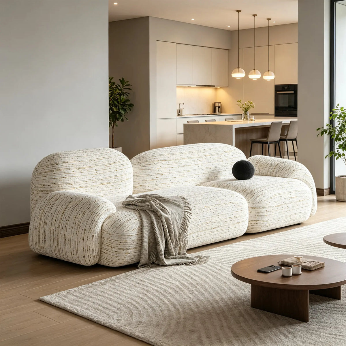 LIVARA Modular Sofa Cotton Linen Upholstery High Density Cushioning Solid Pine Frame 170/210cm for Living Room Apartment Lounge - White