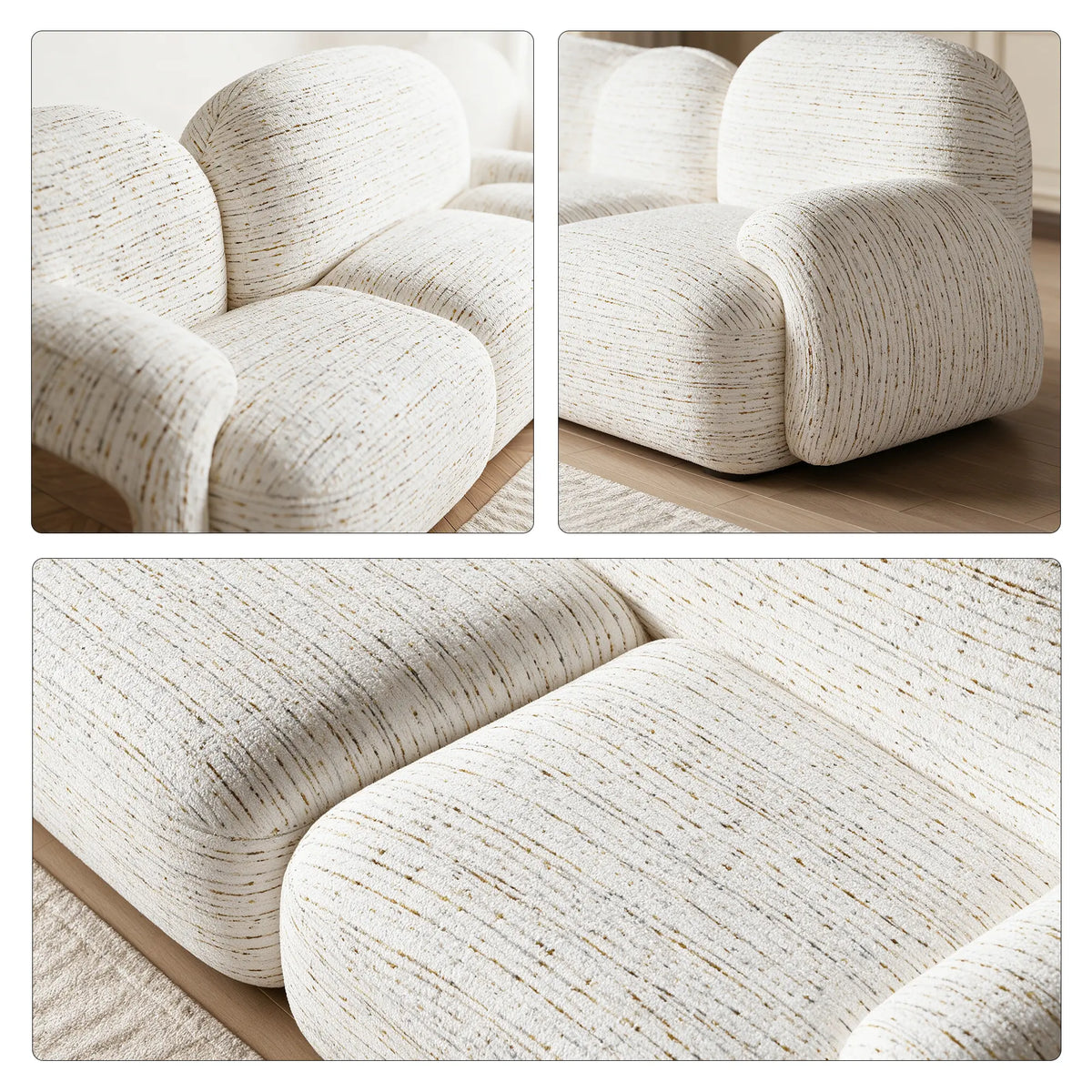 LIVARA Modular Sofa Cotton Linen Upholstery High Density Cushioning Solid Pine Frame 170/210cm for Living Room Apartment Lounge - White