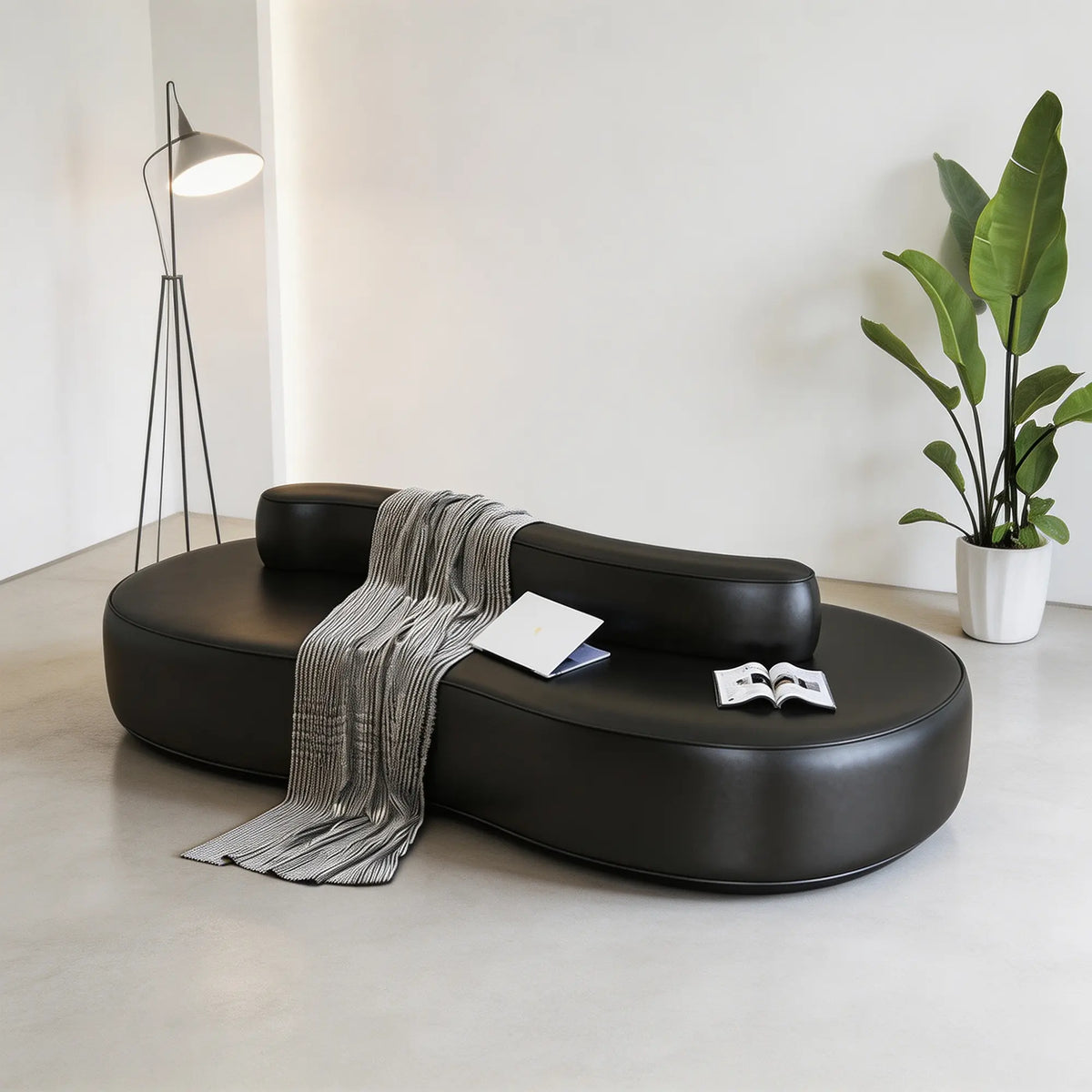 LIVARA Double Sided Modular Sofa Curved Design Scratch Resistant Upholstery High Resilience Cushion 160/210cm for Living Room Reception Area - Black