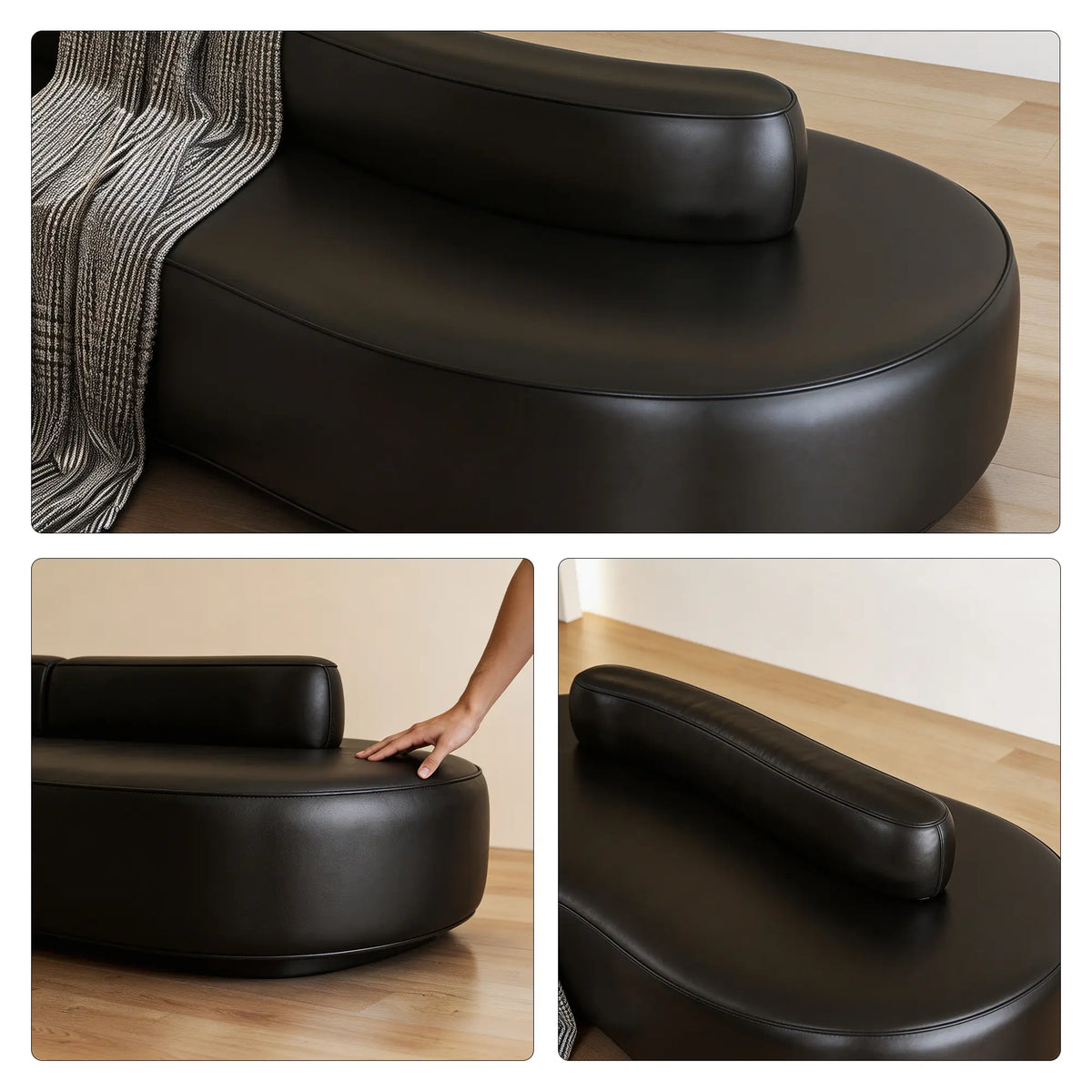 LIVARA Double Sided Modular Sofa Curved Design Scratch Resistant Upholstery High Resilience Cushion 160/210cm for Living Room Reception Area - Black
