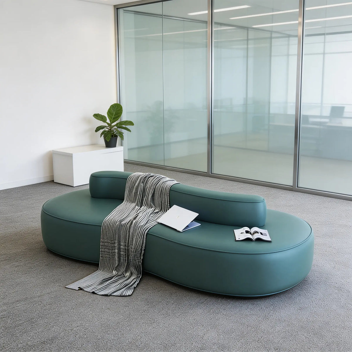 LIVARA Double Sided Modular Sofa Curved Design Scratch Resistant Upholstery High Resilience Cushion 160/210cm for Living Room Reception Area - Blue