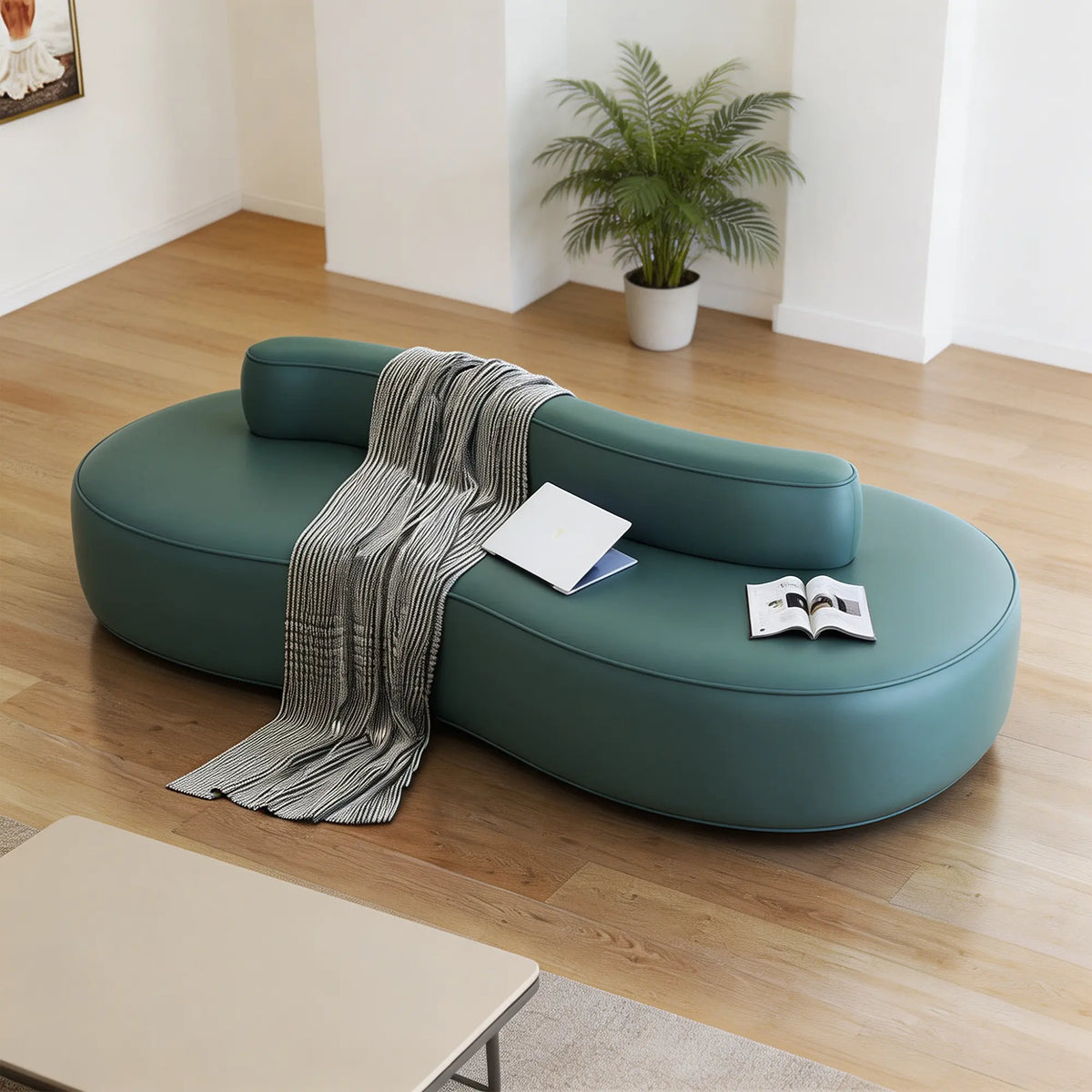LIVARA Double Sided Modular Sofa Curved Design Scratch Resistant Upholstery High Resilience Cushion 160/210cm for Living Room Reception Area - Blue