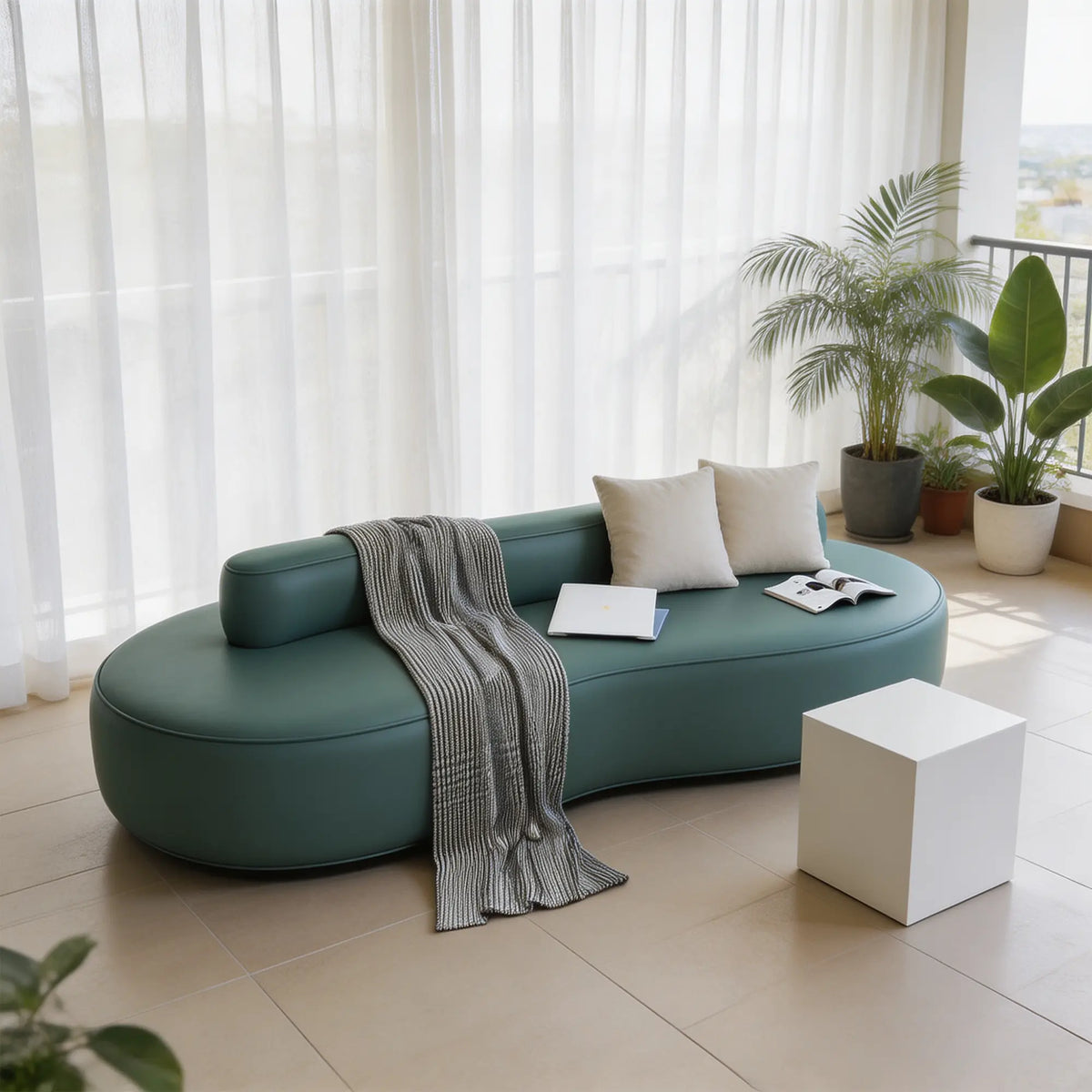 LIVARA Double Sided Modular Sofa Curved Design Scratch Resistant Upholstery High Resilience Cushion 160/210cm for Living Room Reception Area - Blue