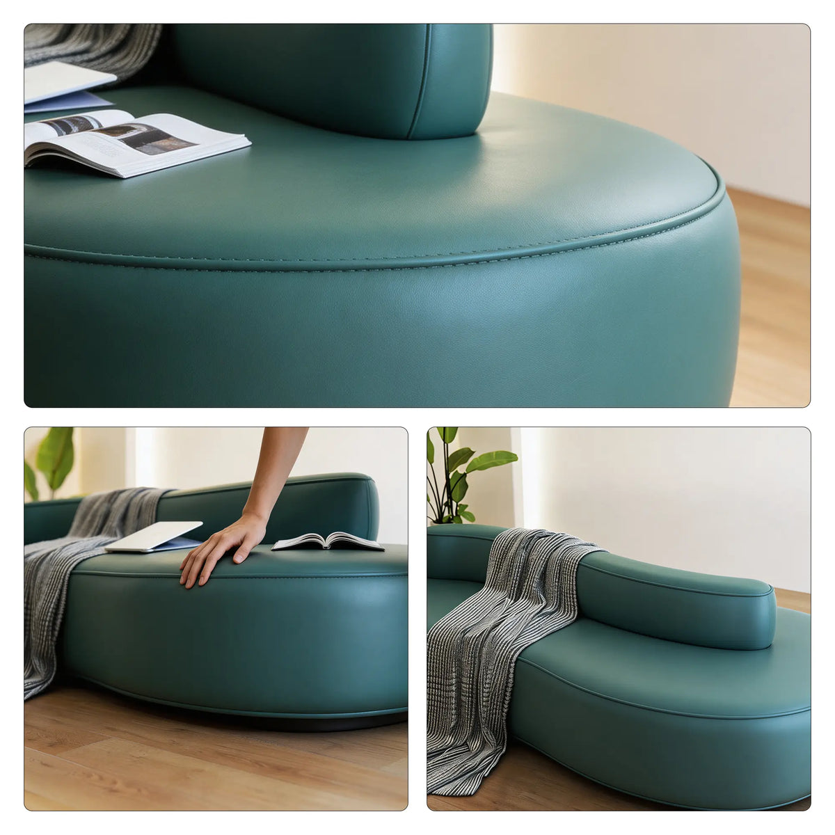 LIVARA Double Sided Modular Sofa Curved Design Scratch Resistant Upholstery High Resilience Cushion 160/210cm for Living Room Reception Area - Blue