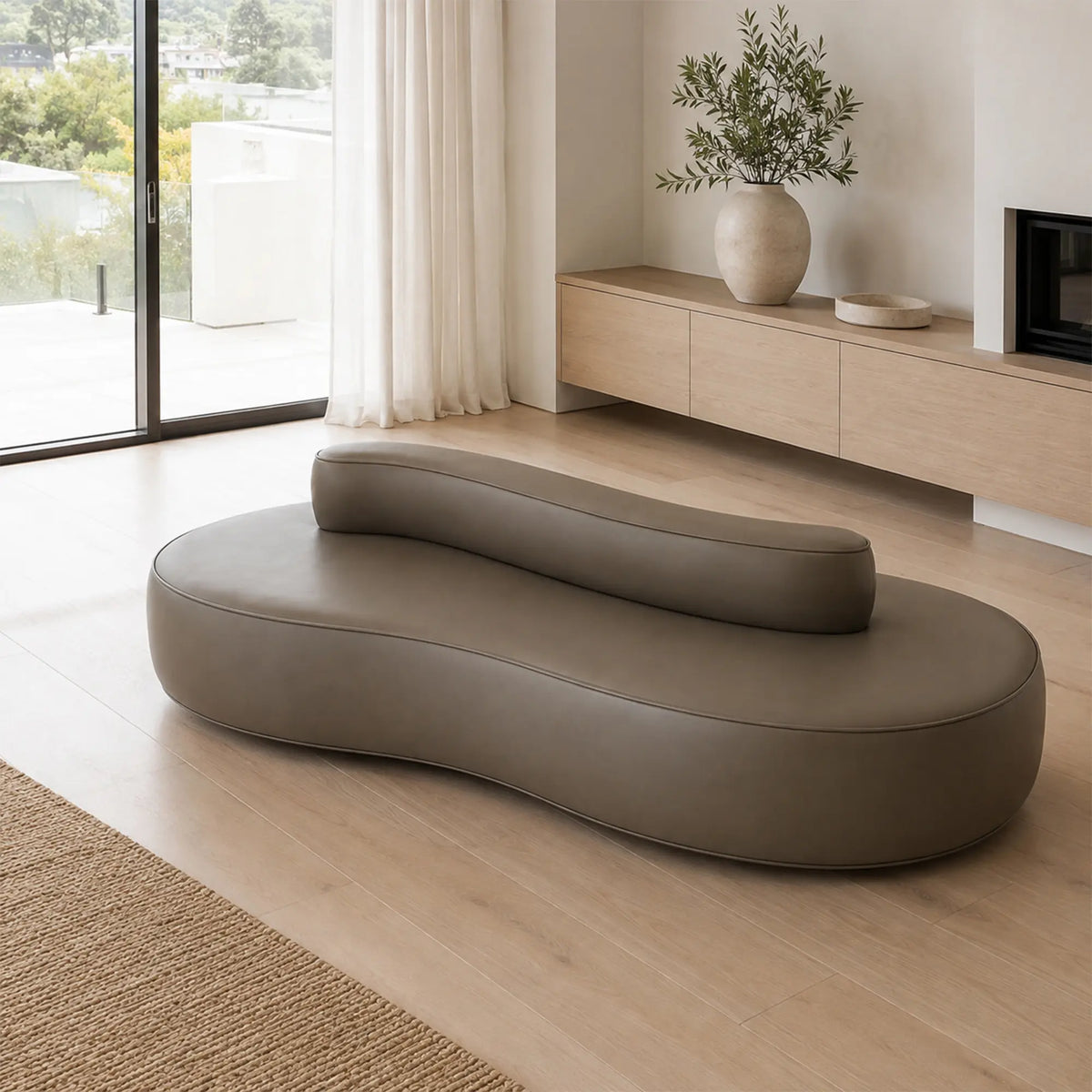 LIVARA Double Sided Modular Sofa Curved Design Scratch Resistant Upholstery High Resilience Cushion 160/210cm for Living Room Reception Area - Grey