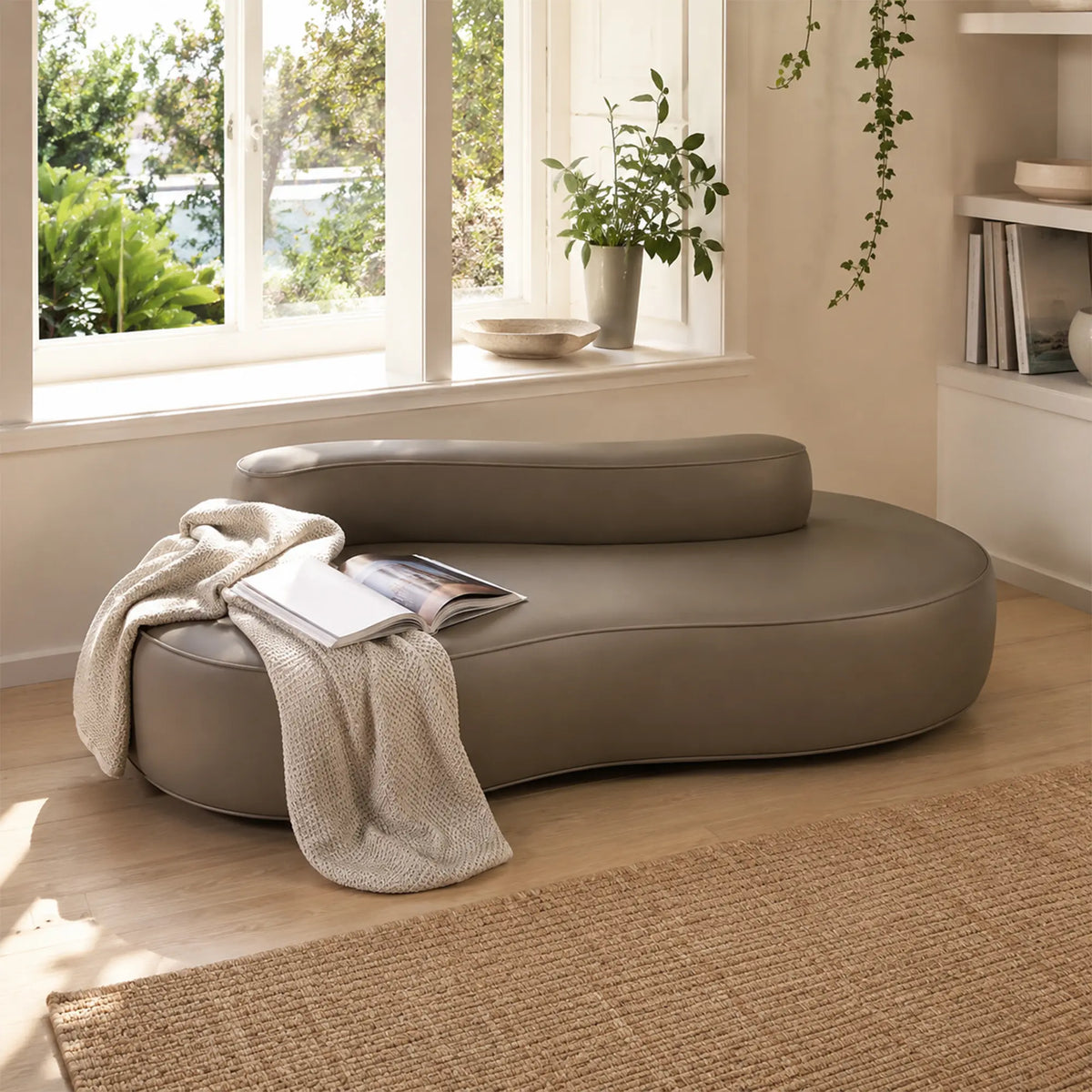 LIVARA Double Sided Modular Sofa Curved Design Scratch Resistant Upholstery High Resilience Cushion 160/210cm for Living Room Reception Area - Grey