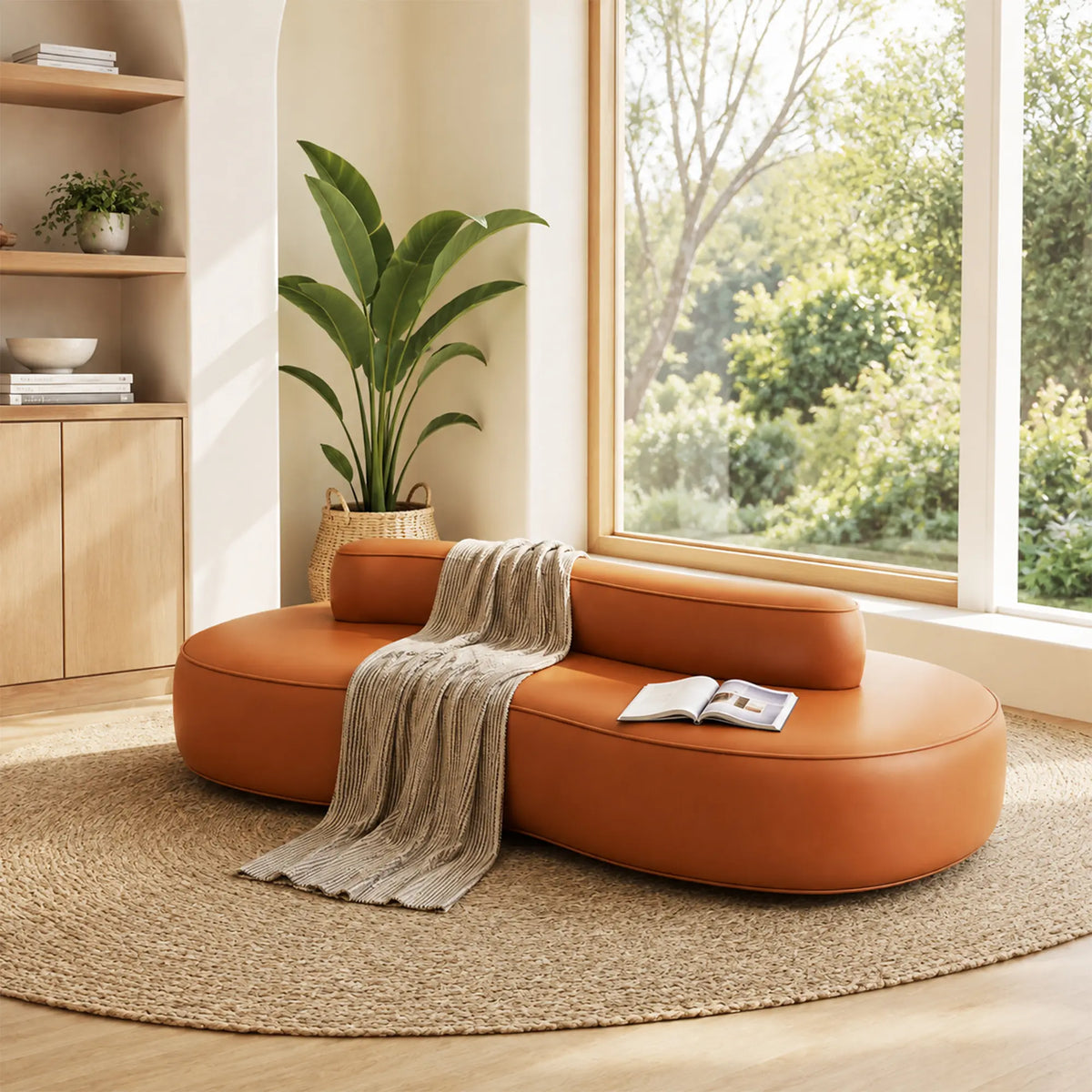 LIVARA Double Sided Modular Sofa Curved Design Scratch Resistant Upholstery High Resilience Cushion 160/210cm for Living Room Reception Area - Orange