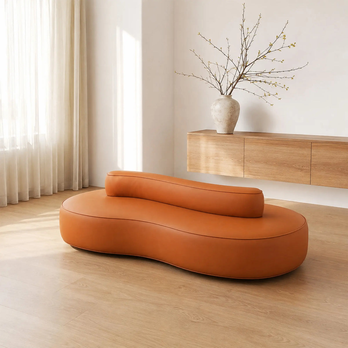 LIVARA Double Sided Modular Sofa Curved Design Scratch Resistant Upholstery High Resilience Cushion 160/210cm for Living Room Reception Area - Orange