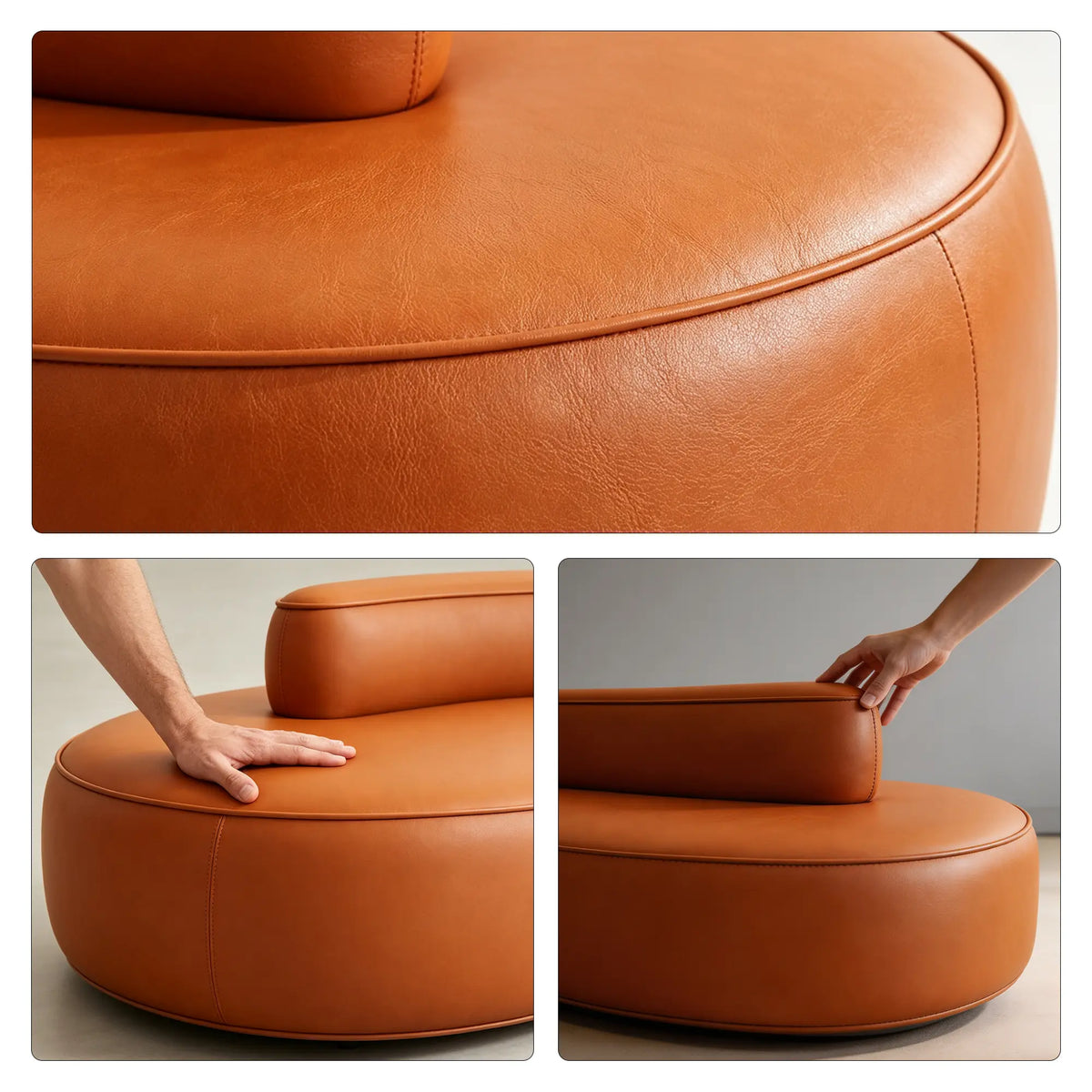LIVARA Double Sided Modular Sofa Curved Design Scratch Resistant Upholstery High Resilience Cushion 160/210cm for Living Room Reception Area - Orange