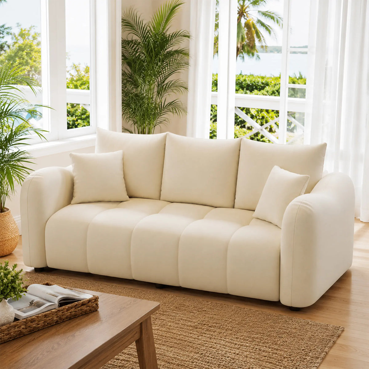 LIVARA Modern Sofa Scratch Resistant Upholstery High Resilience Cushioning Solid Wood Frame 120/180cm for Living Room Apartment - White