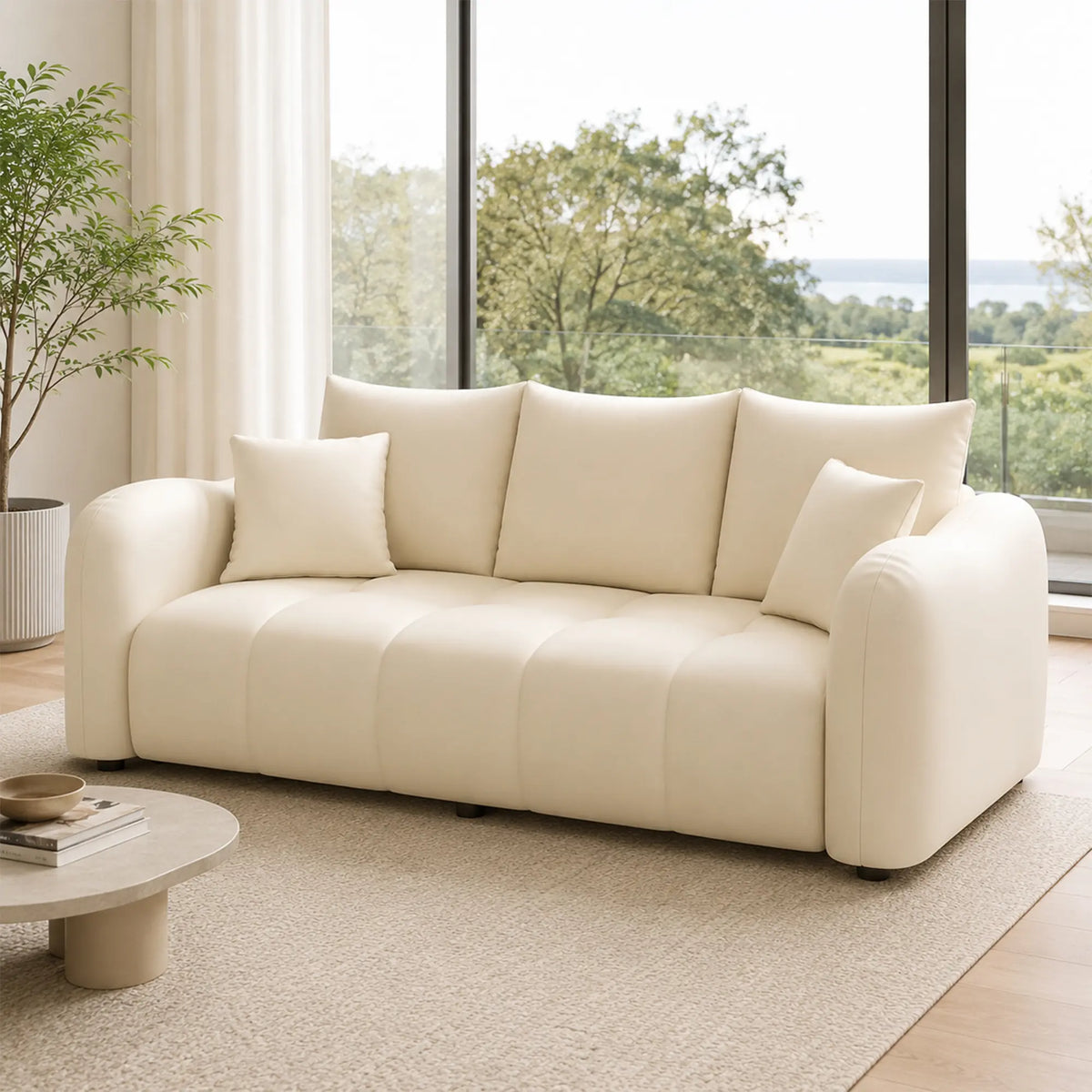 LIVARA Modern Sofa Scratch Resistant Upholstery High Resilience Cushioning Solid Wood Frame 120/180cm for Living Room Apartment - White