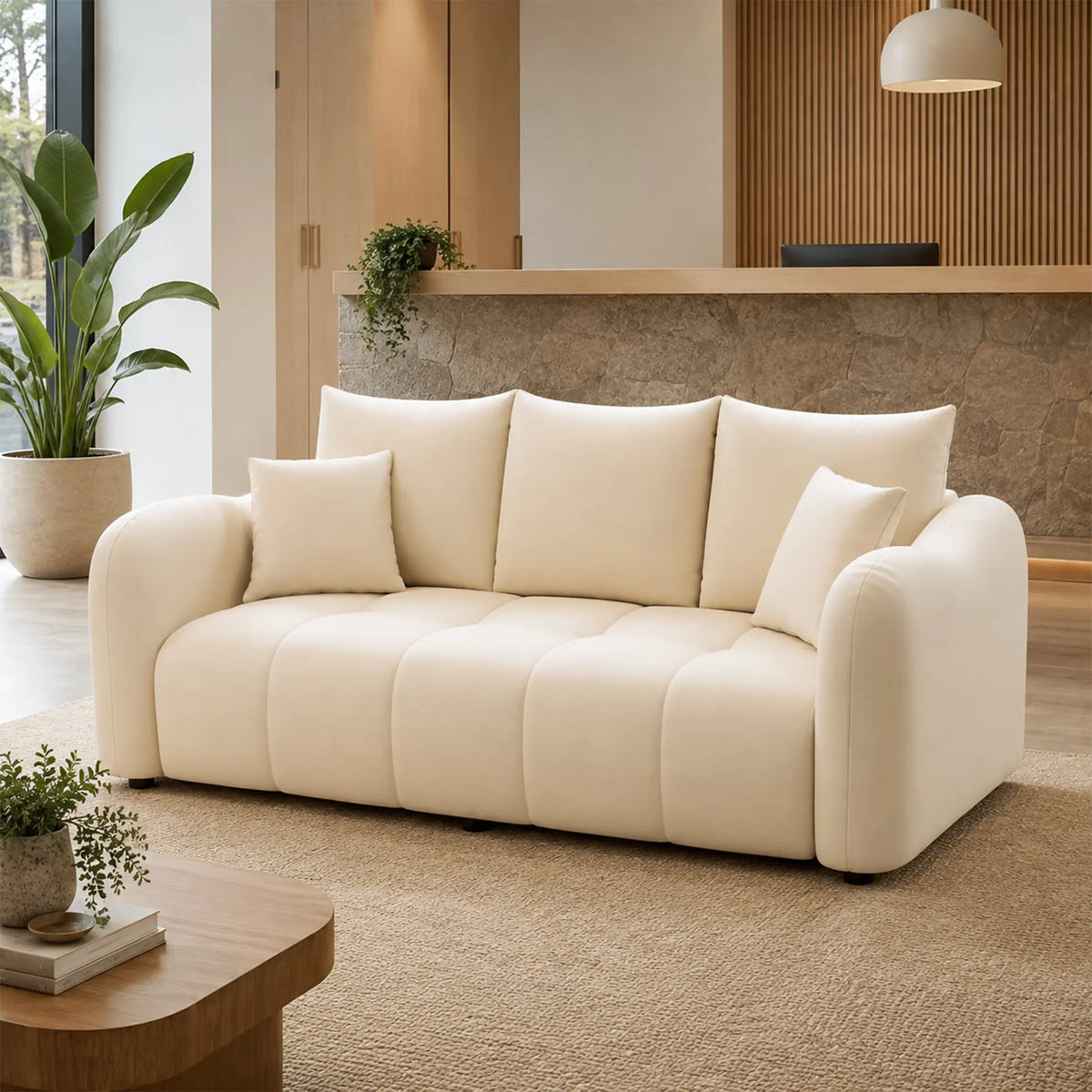 LIVARA Modern Sofa Scratch Resistant Upholstery High Resilience Cushioning Solid Wood Frame 120/180cm for Living Room Apartment - White