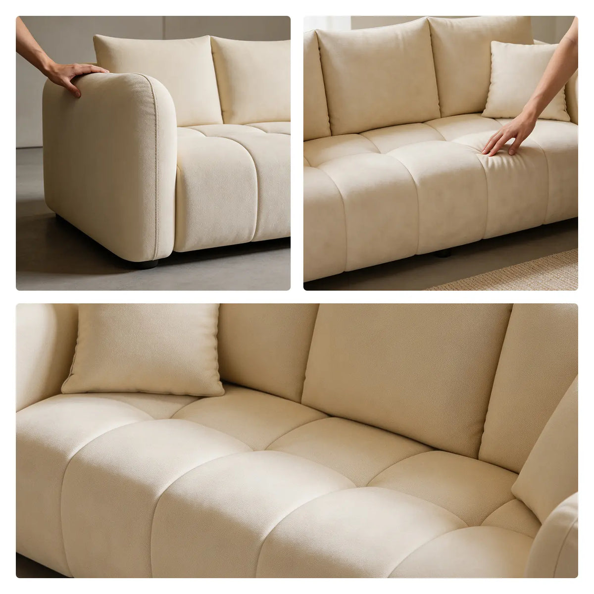 LIVARA Modern Sofa Scratch Resistant Upholstery High Resilience Cushioning Solid Wood Frame 120/180cm for Living Room Apartment - White