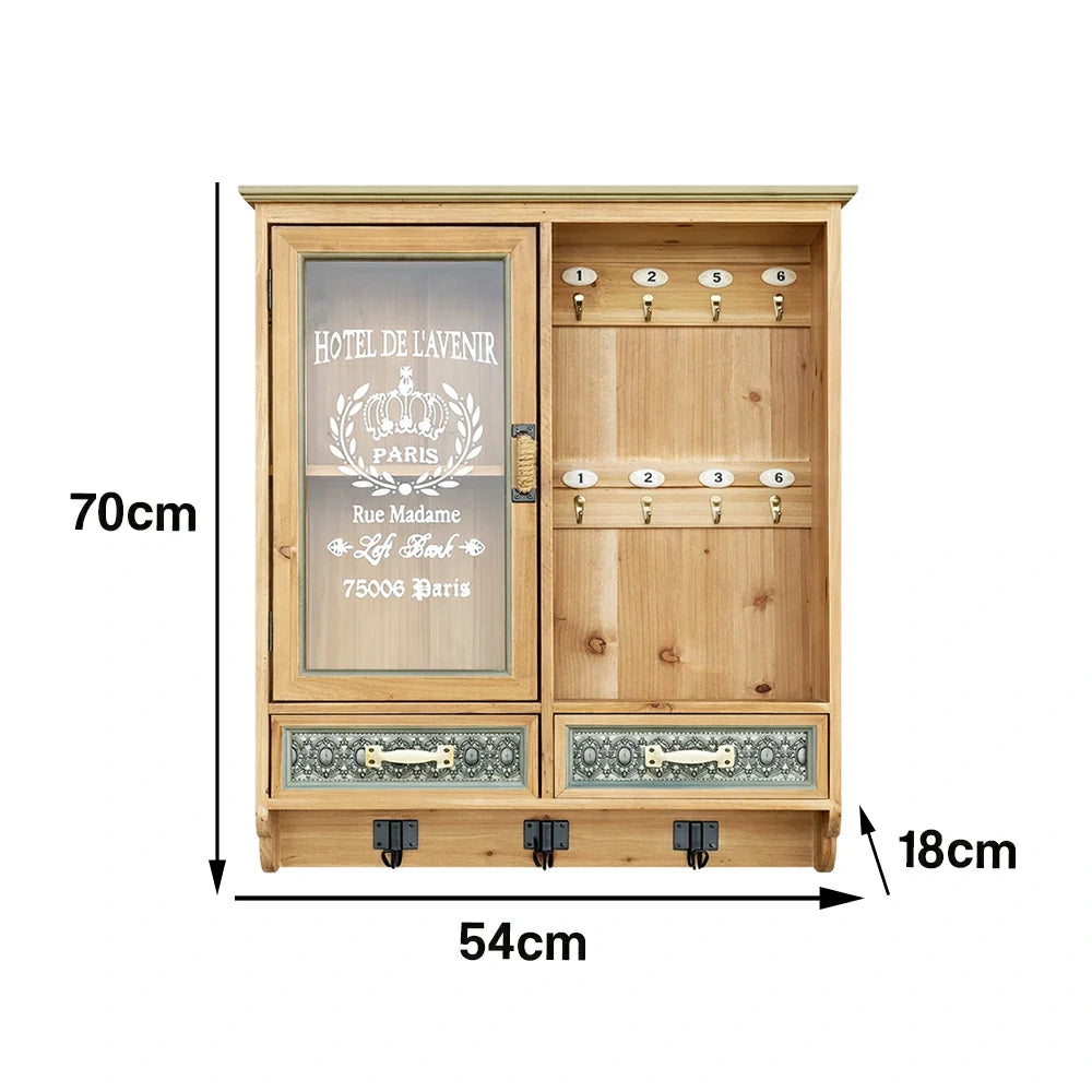 LIVARA Vintage Wall Mounted Display Cabinet Storage Organizer Solid Wood and Glass Rustic Decorative Cabinet