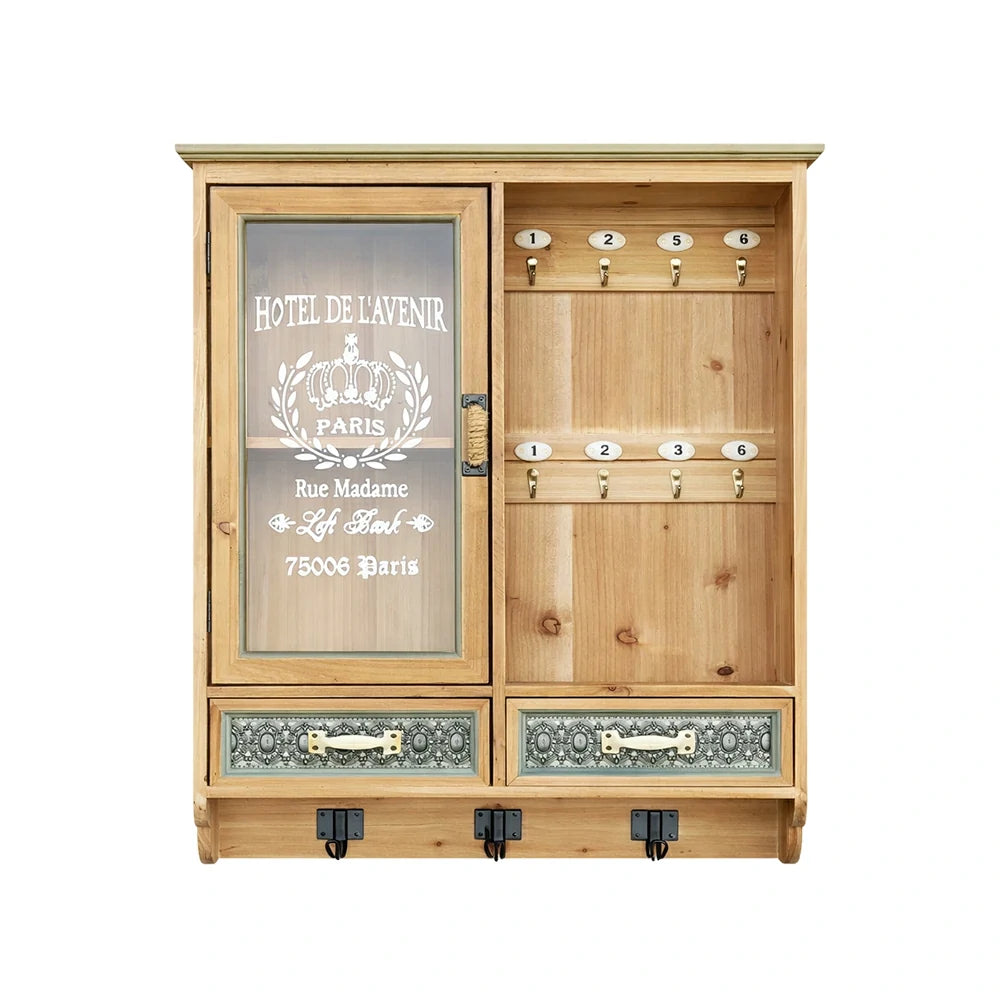 LIVARA Vintage Wall Mounted Display Cabinet Storage Organizer Solid Wood and Glass Rustic Decorative Cabinet