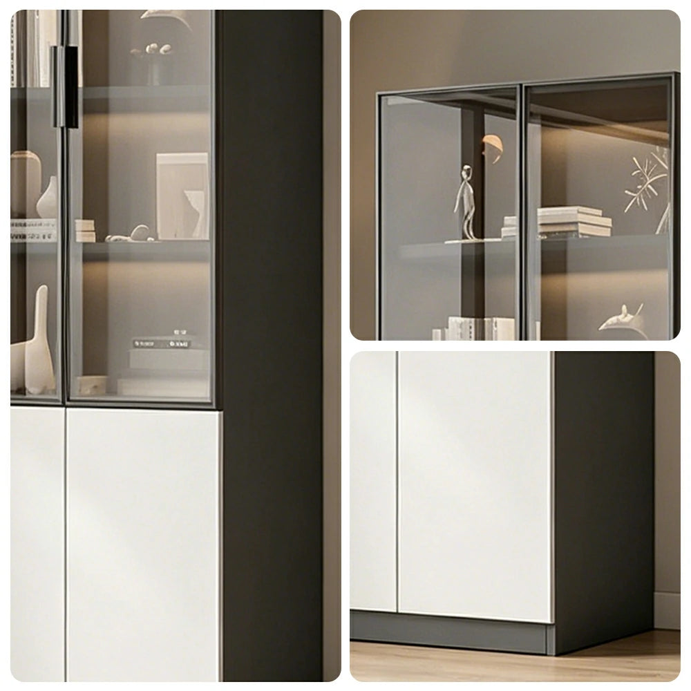LIVARA Storage Cabinet - Honeycomb Aluminum Frame Glass Door Display Cabinet 60/80cm Living Room Storage - White & Grey