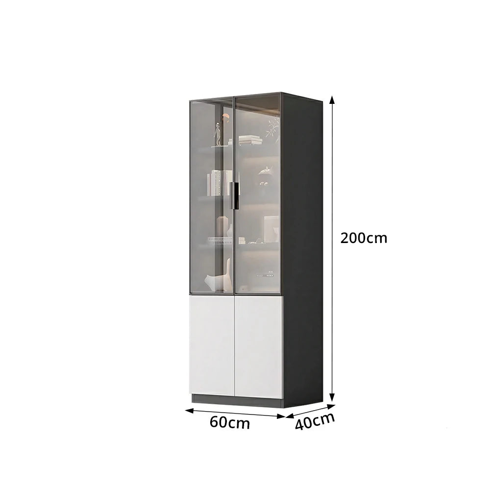 LIVARA Storage Cabinet - Honeycomb Aluminum Frame Glass Door Display Cabinet 60/80cm Living Room Storage - White & Grey