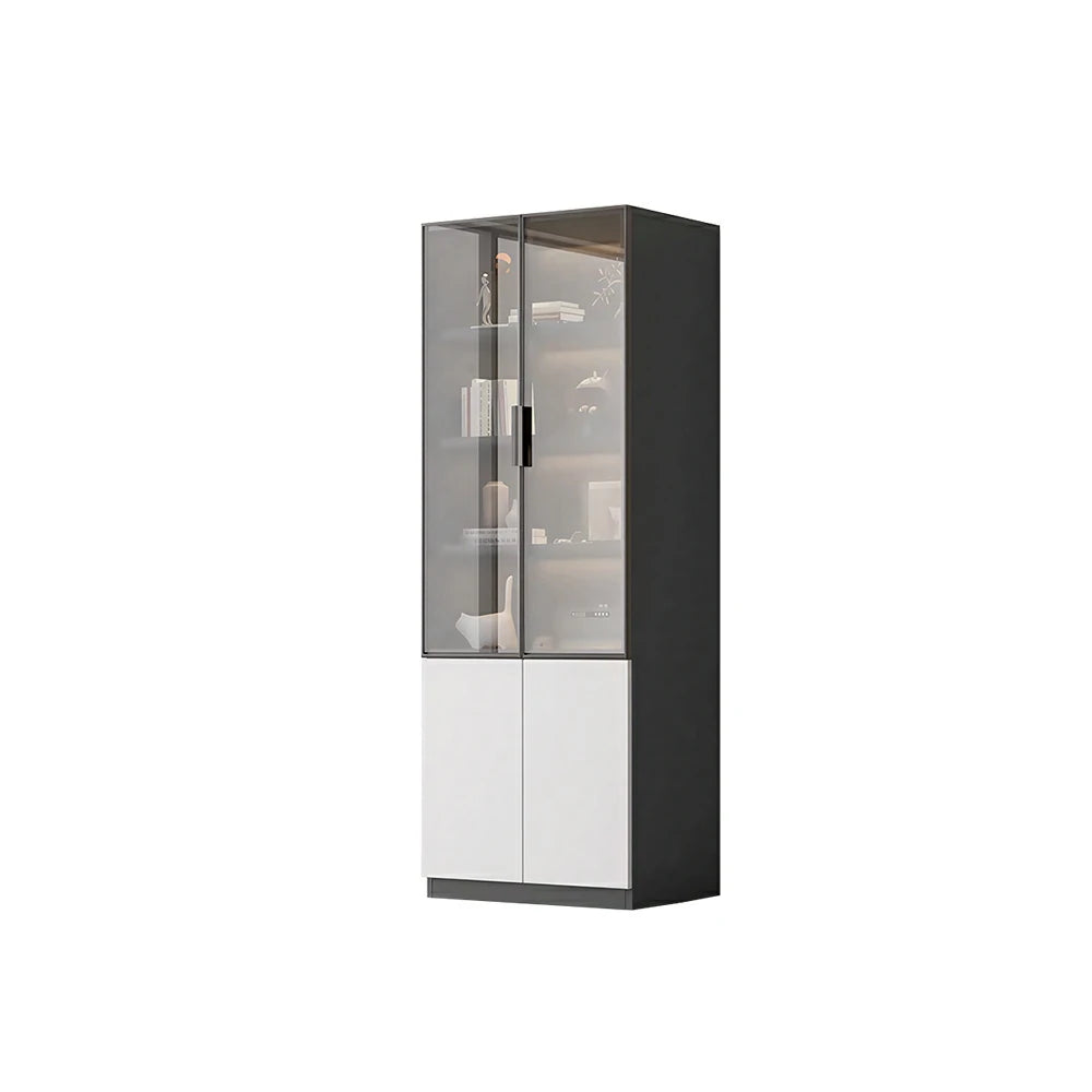 LIVARA Storage Cabinet - Honeycomb Aluminum Frame Glass Door Display Cabinet 60/80cm Living Room Storage - White & Grey