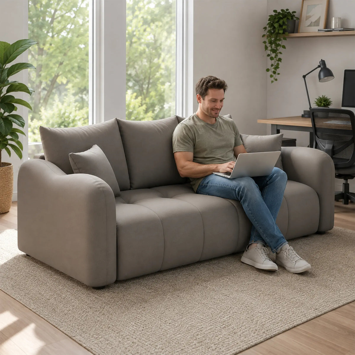 LIVARA Modern Sofa Scratch Resistant Upholstery High Resilience Cushioning Solid Wood Frame 120/180cm for Living Room Apartment - Grey