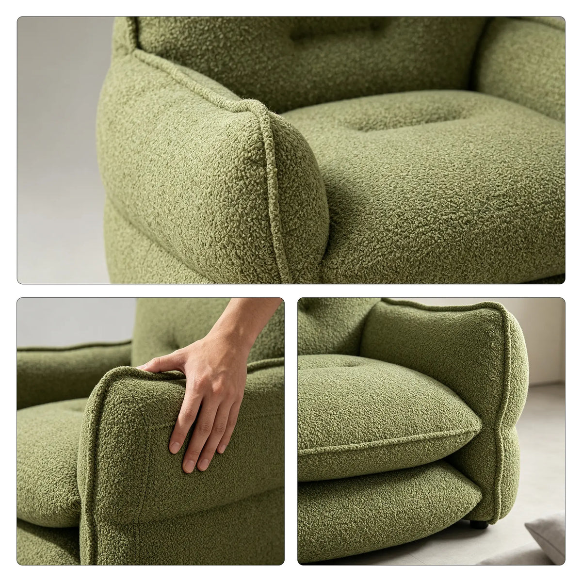 LIVARA Modern Lounge Chair Chenille Upholstery EPS Particle Filling Ergonomic Wraparound Design for Living Room Bedroom Reading Corner - Green