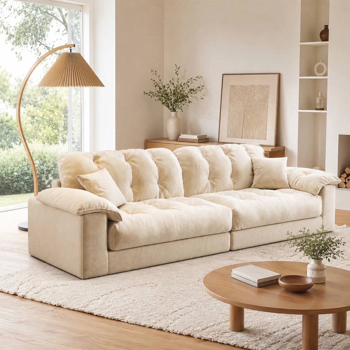 LIVARA Cloud Sofa Cat Scratch Resistant Fabric Latex Cushioning Solid Wood Frame 180/220cm for Living Room Apartment Lounge - White