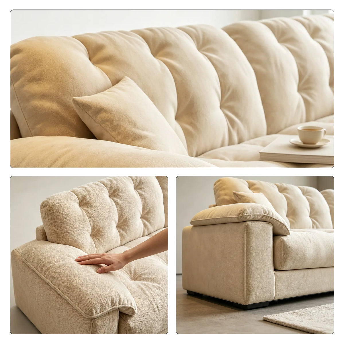 LIVARA Cloud Sofa Cat Scratch Resistant Fabric Latex Cushioning Solid Wood Frame 180/220cm for Living Room Apartment Lounge - White