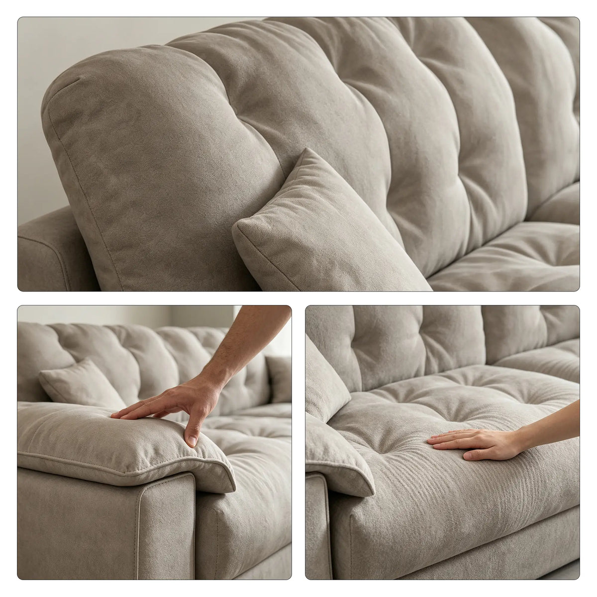 LIVARA Cloud Sofa Cat Scratch Resistant Fabric Latex Cushioning Solid Wood Frame 180/220cm for Living Room Apartment Lounge - Light Grey
