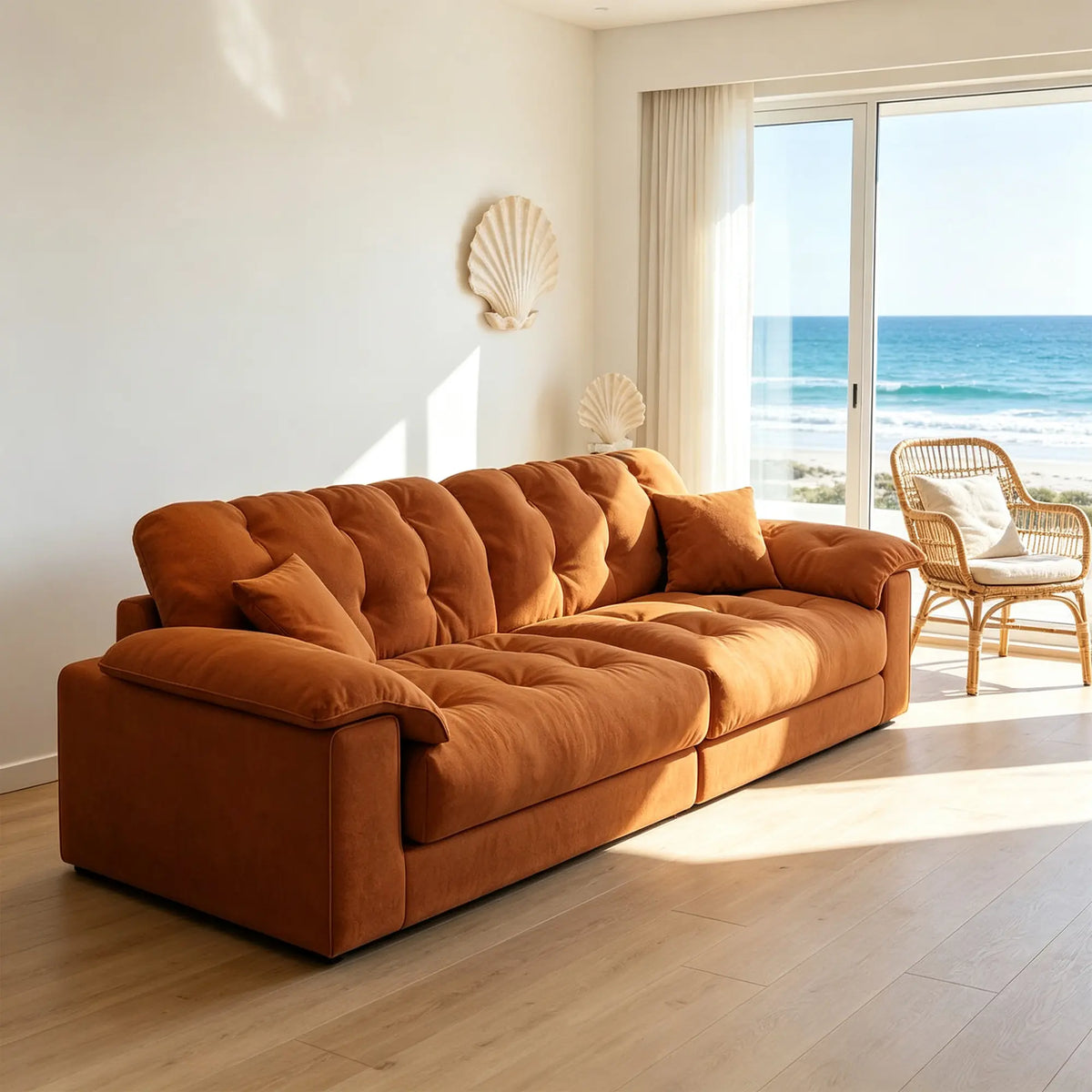 LIVARA Cloud Sofa Cat Scratch Resistant Fabric Latex Cushioning Solid Wood Frame 180/220cm for Living Room Apartment Lounge - Brown