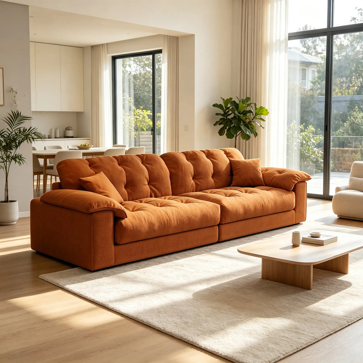 LIVARA Cloud Sofa Cat Scratch Resistant Fabric Latex Cushioning Solid Wood Frame 180/220cm for Living Room Apartment Lounge - Brown