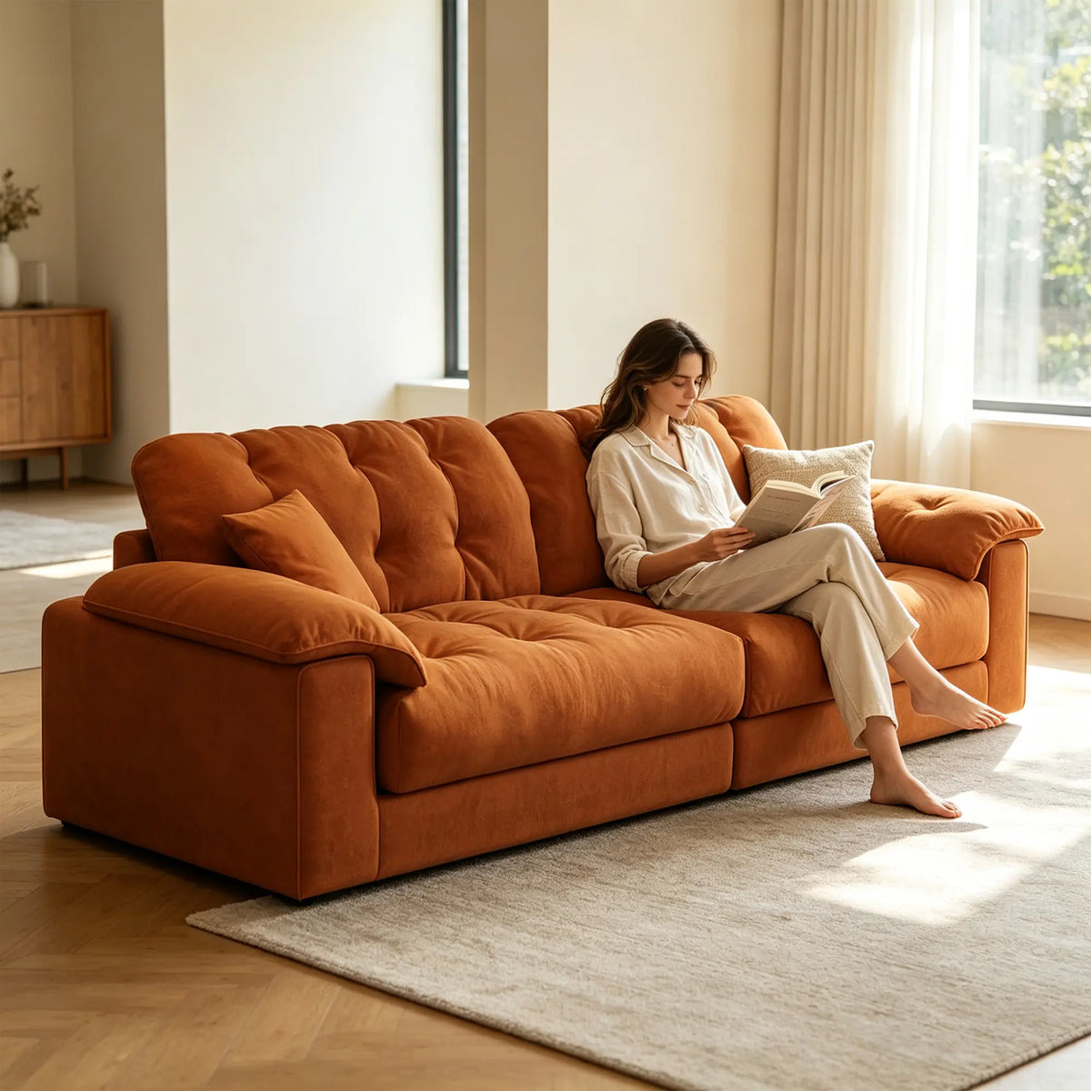 LIVARA Cloud Sofa Cat Scratch Resistant Fabric Latex Cushioning Solid Wood Frame 180/220cm for Living Room Apartment Lounge - Brown