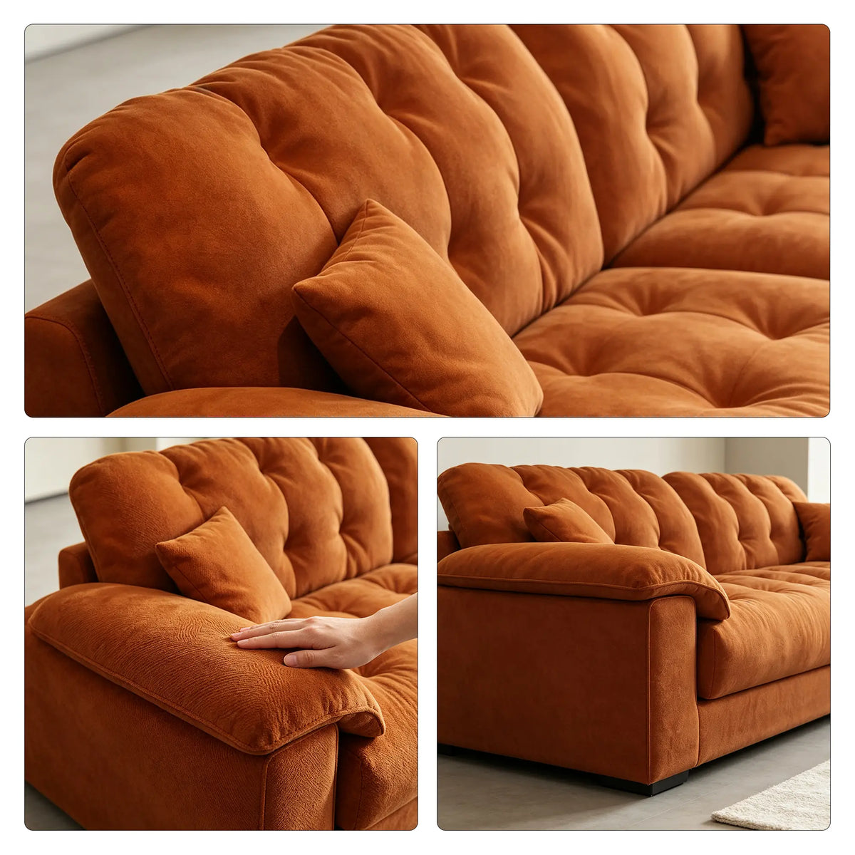 LIVARA Cloud Sofa Cat Scratch Resistant Fabric Latex Cushioning Solid Wood Frame 180/220cm for Living Room Apartment Lounge - Brown