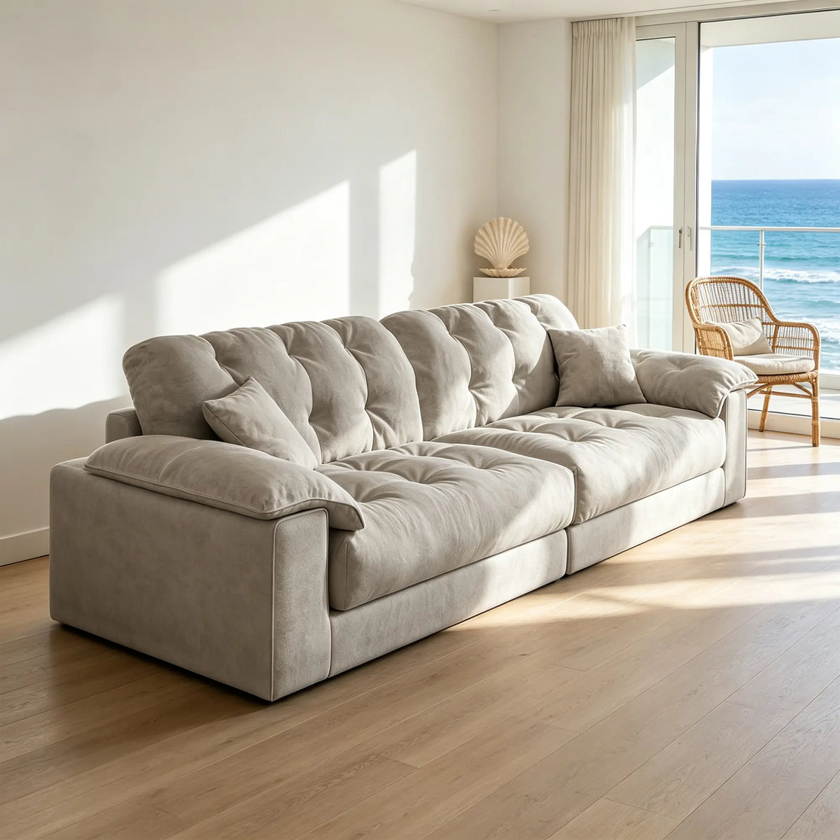 LIVARA Cloud Sofa Cat Scratch Resistant Fabric Latex Cushioning Solid Wood Frame 180/220cm for Living Room Apartment Lounge - Grey