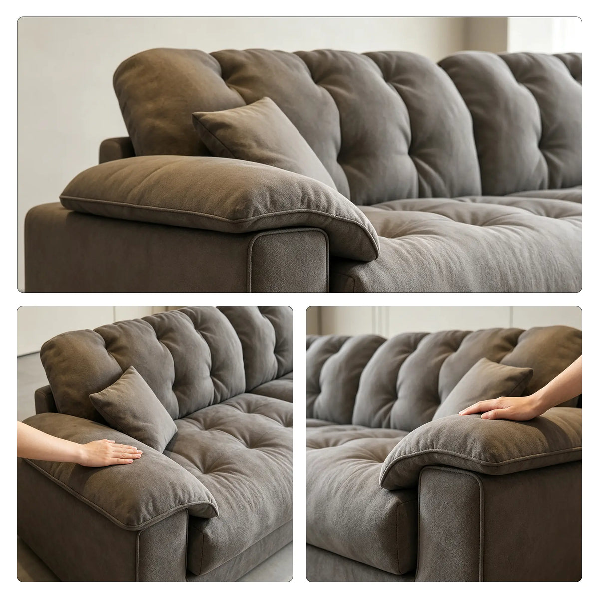 LIVARA Cloud Sofa Cat Scratch Resistant Fabric Latex Cushioning Solid Wood Frame 180/220cm for Living Room Apartment Lounge - Grey