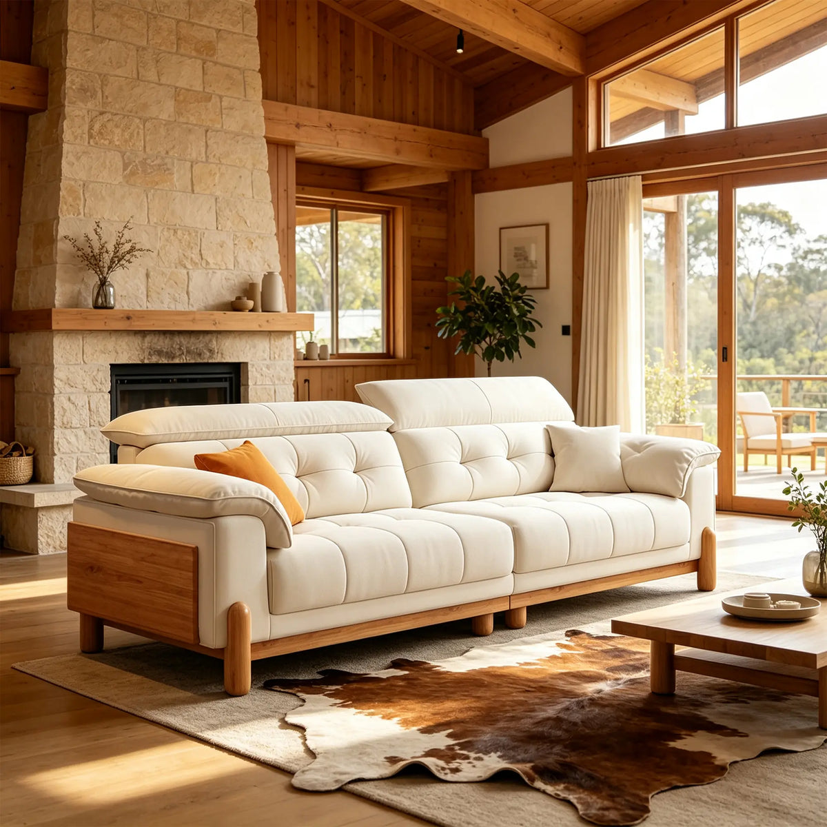 LIVARA Contemporary Sofa Solid Oak Legs Layered Resilient Cushions Antibacterial Upholstery 160/200cm for Living Room Lounge - White