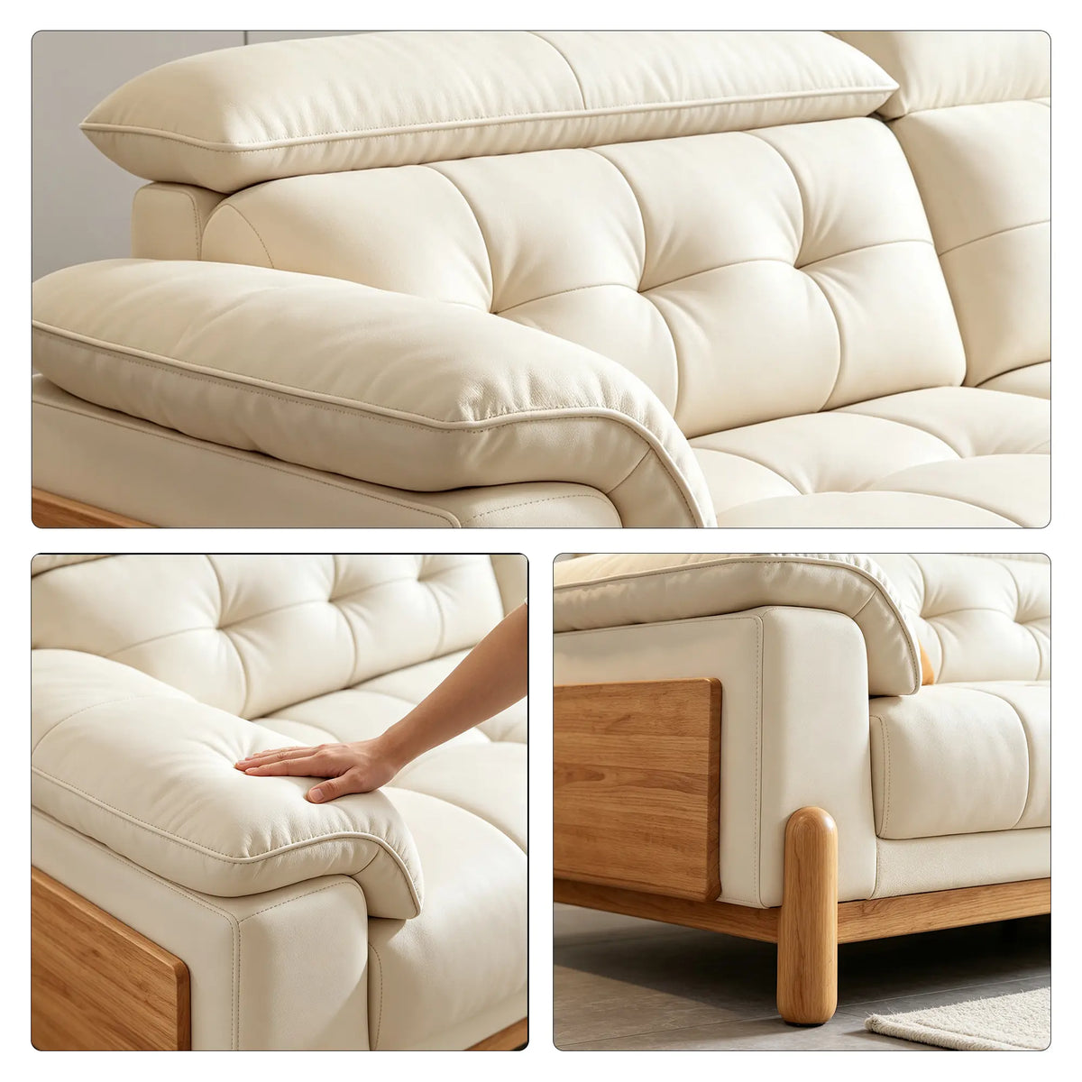 LIVARA Contemporary Sofa Solid Oak Legs Layered Resilient Cushions Antibacterial Upholstery 160/200cm for Living Room Lounge - White