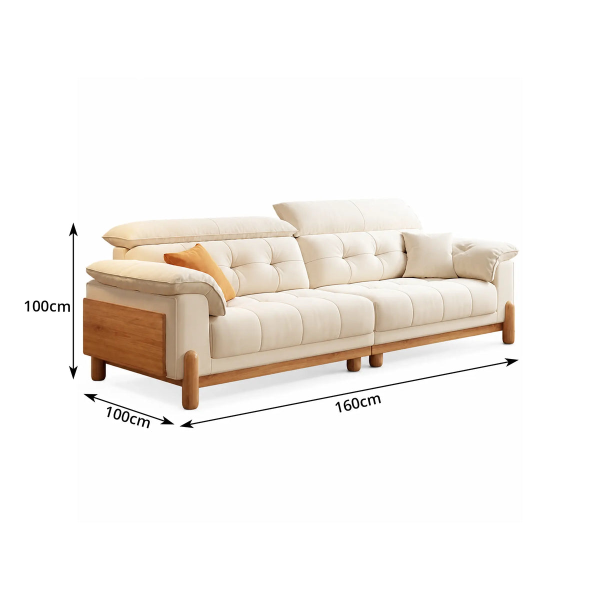 LIVARA Contemporary Sofa Solid Oak Legs Layered Resilient Cushions Antibacterial Upholstery 160/200cm for Living Room Lounge - White