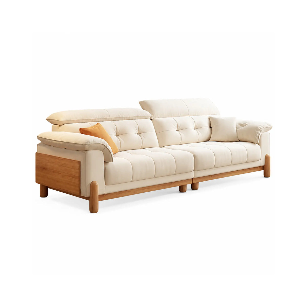 LIVARA Contemporary Sofa Solid Oak Legs Layered Resilient Cushions Antibacterial Upholstery 160/200cm for Living Room Lounge - White