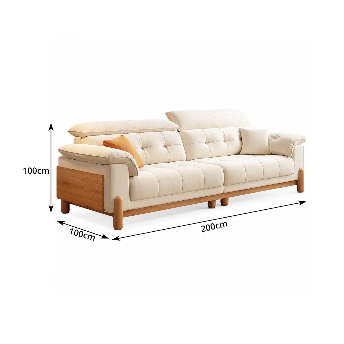 LIVARA Contemporary Sofa Solid Oak Legs Layered Resilient Cushions Antibacterial Upholstery 160/200cm for Living Room Lounge - White