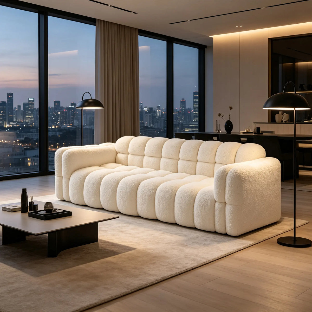 LIVARA Sherpa Sofa Soft Upholstery Deep Seat High Resilience Cushions Solid Wood Frame 150/200cm for Living Room Apartment - White