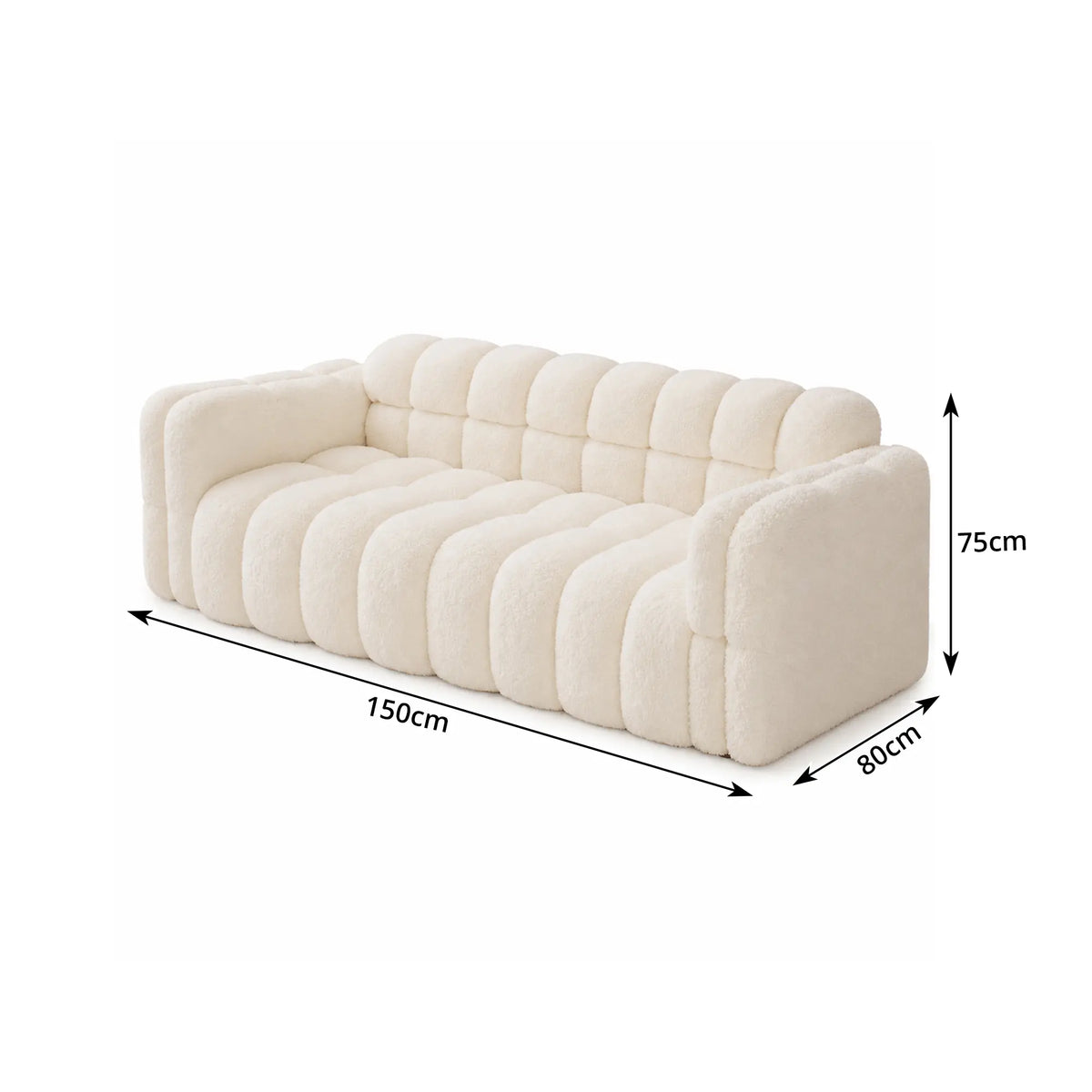LIVARA Sherpa Sofa Soft Upholstery Deep Seat High Resilience Cushions Solid Wood Frame 150/200cm for Living Room Apartment - White