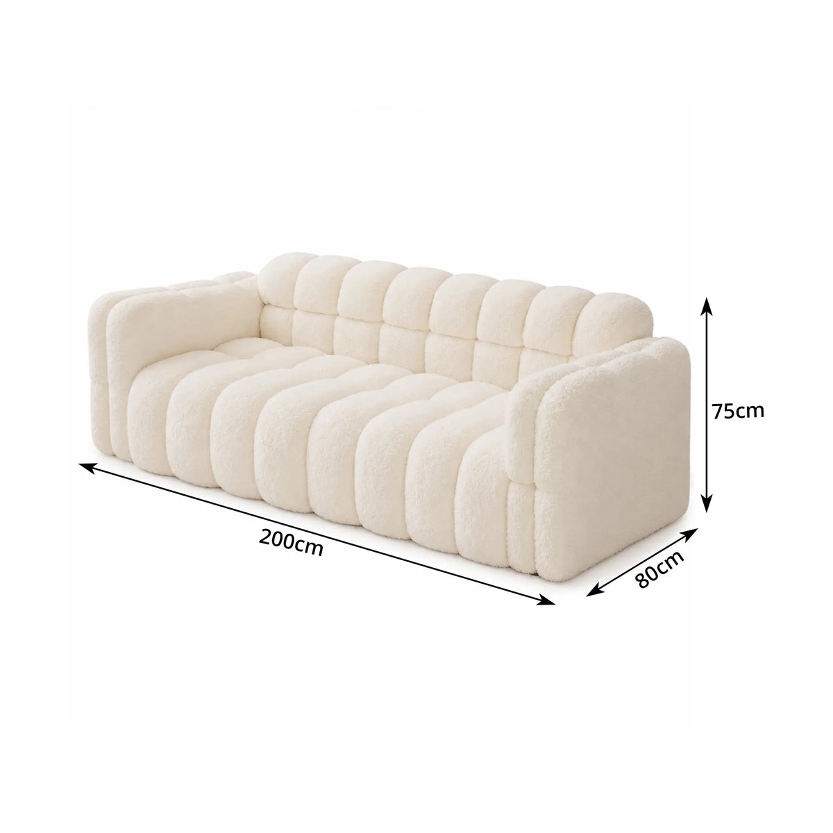 LIVARA Sherpa Sofa Soft Upholstery Deep Seat High Resilience Cushions Solid Wood Frame 150/200cm for Living Room Apartment - White