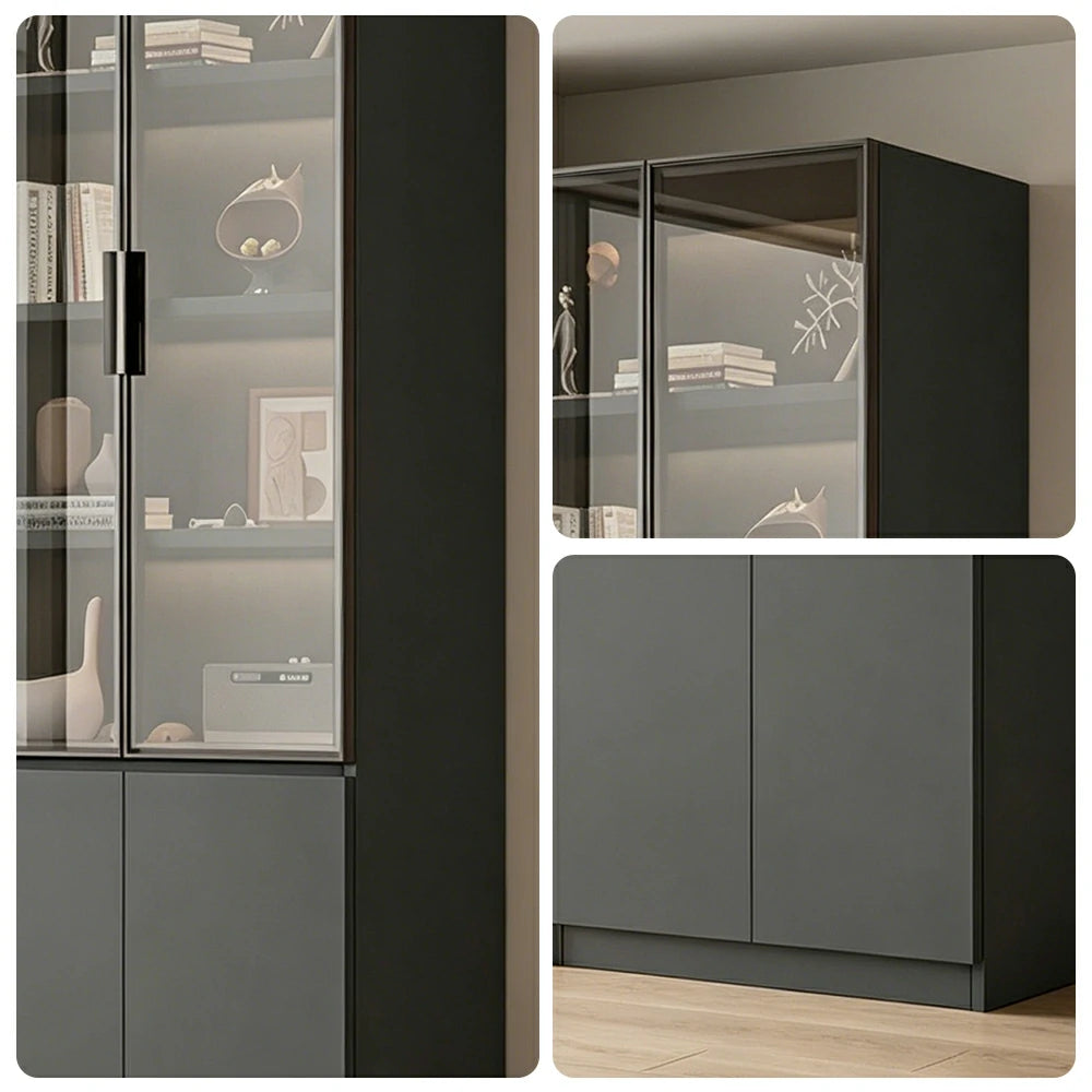 LIVARA Storage Cabinet - Honeycomb Aluminum Frame Glass Door Display Cabinet 60/80cm Living Room Storage - Grey