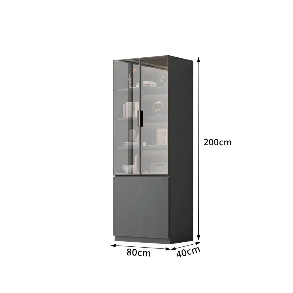 LIVARA Storage Cabinet - Honeycomb Aluminum Frame Glass Door Display Cabinet 60/80cm Living Room Storage - Grey