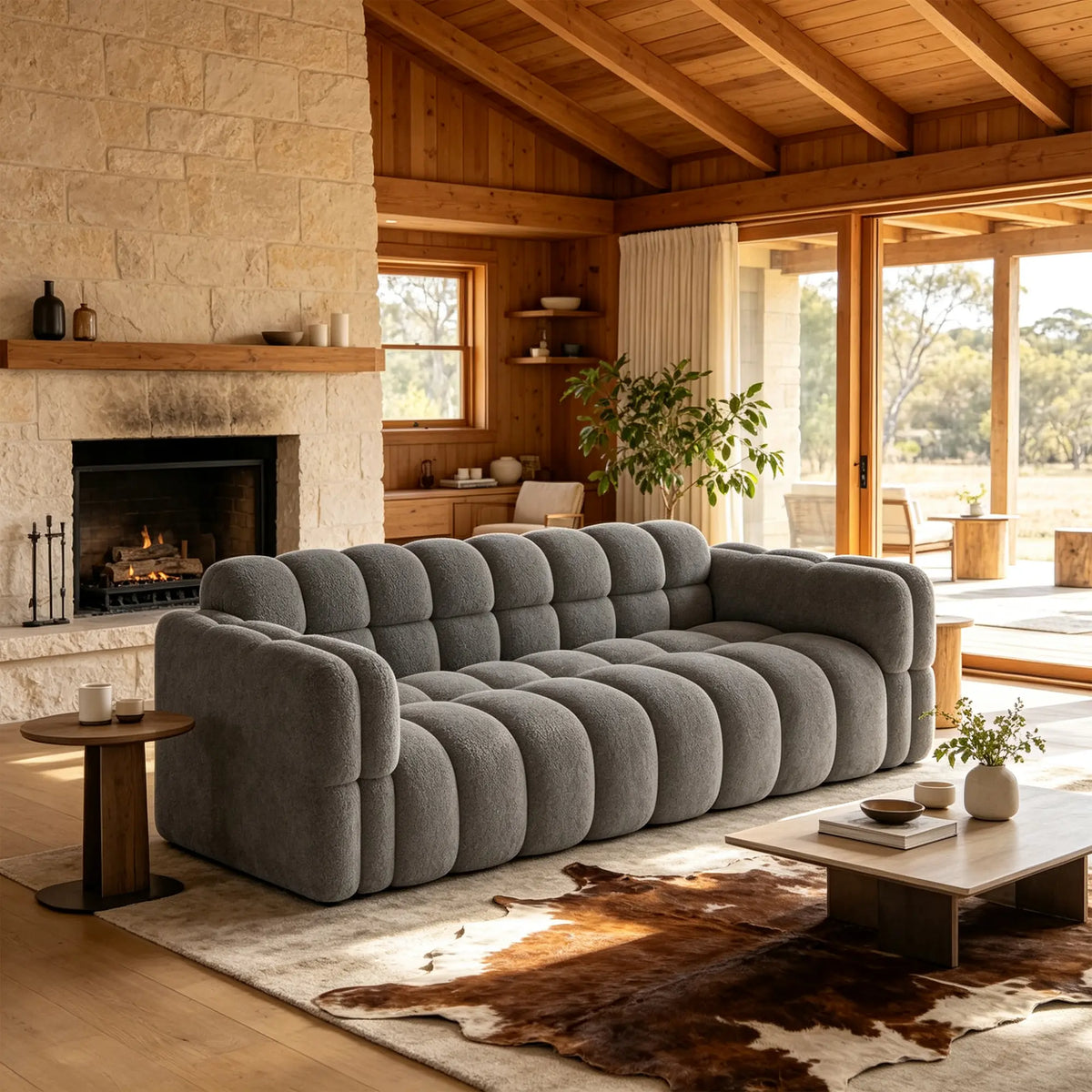 LIVARA Sherpa Sofa Soft Upholstery Deep Seat High Resilience Cushions Solid Wood Frame 150/200cm for Living Room Apartment - Light Grey