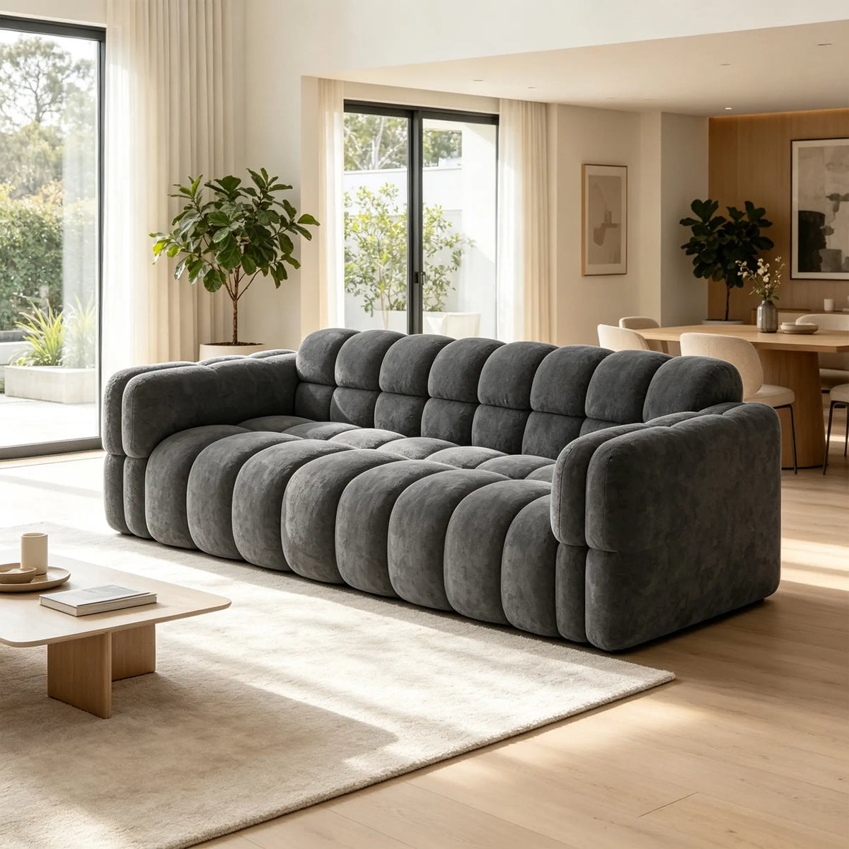 LIVARA Sherpa Sofa Soft Upholstery Deep Seat High Resilience Cushions Solid Wood Frame 150/200cm for Living Room Apartment - Light Grey