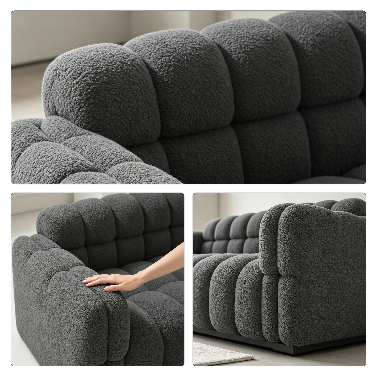 LIVARA Sherpa Sofa Soft Upholstery Deep Seat High Resilience Cushions Solid Wood Frame 150/200cm for Living Room Apartment - Light Grey