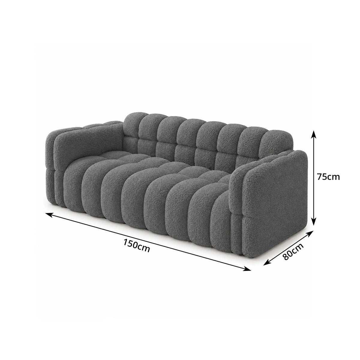 LIVARA Sherpa Sofa Soft Upholstery Deep Seat High Resilience Cushions Solid Wood Frame 150/200cm for Living Room Apartment - Light Grey