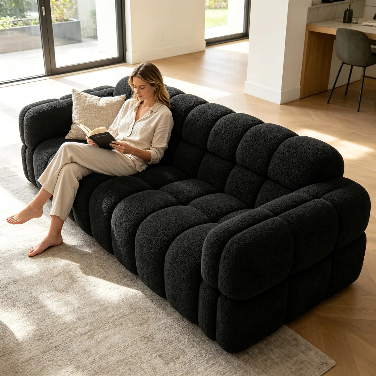 LIVARA Sherpa Sofa Soft Upholstery Deep Seat High Resilience Cushions Solid Wood Frame 150/200cm for Living Room Apartment - Grey