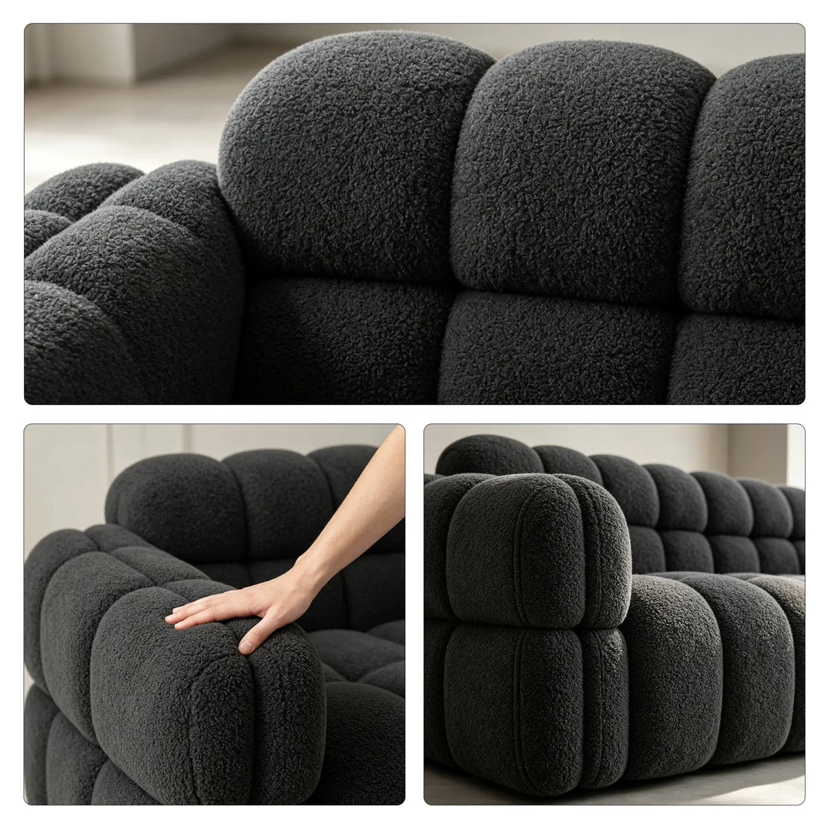 LIVARA Sherpa Sofa Soft Upholstery Deep Seat High Resilience Cushions Solid Wood Frame 150/200cm for Living Room Apartment - Grey