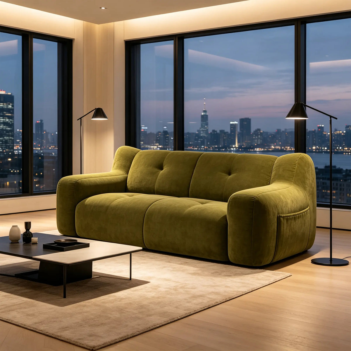 LIVARA 2 Seater Sofa Vintage Corduroy Upholstery Adaptive Particle Filling for Small Living Room Bedroom Apartment - Green
